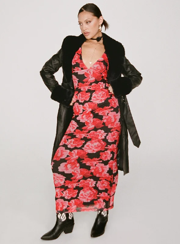 Women's High-Fashion Outfit Lauers Maxi Dress Red Floral / Black