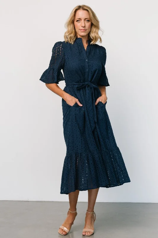 Women's Seasonal Attire Virginia Eyelet Midi Dress | Navy