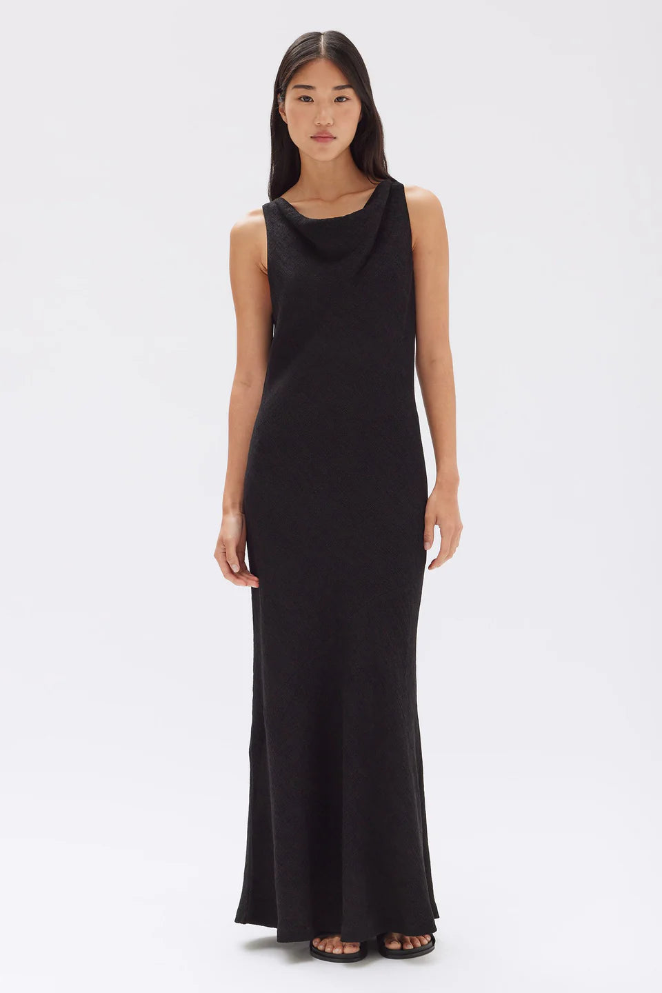 Women's Attire Reign Black Textured Cowl Neck Maxi Dress