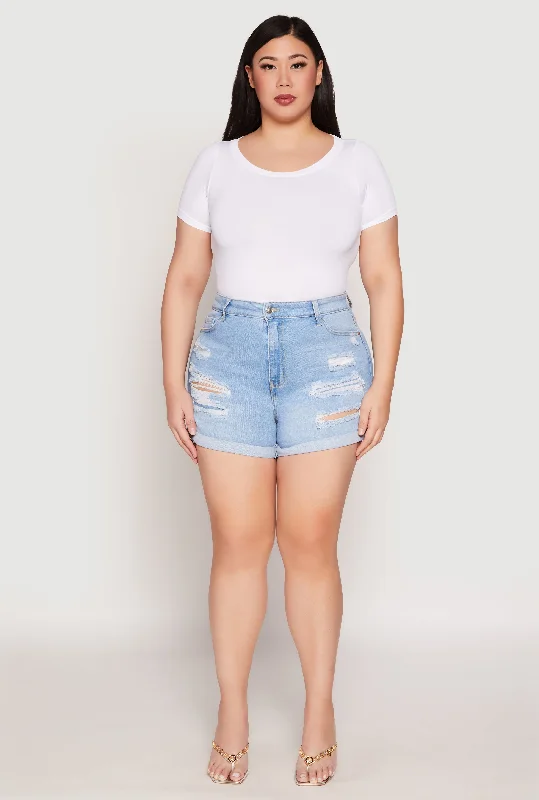 Flash Sale Now Plus Size WAX Distressed Denim Mom Shorts