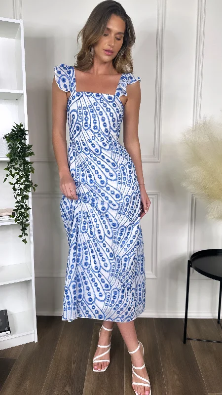 Best Sellers Alivia Blue Broderie Anglaise Maxi Dress