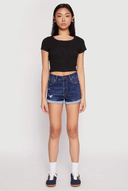 Women's Evening Outfit WAX Distressed Repreve Denim Shorts