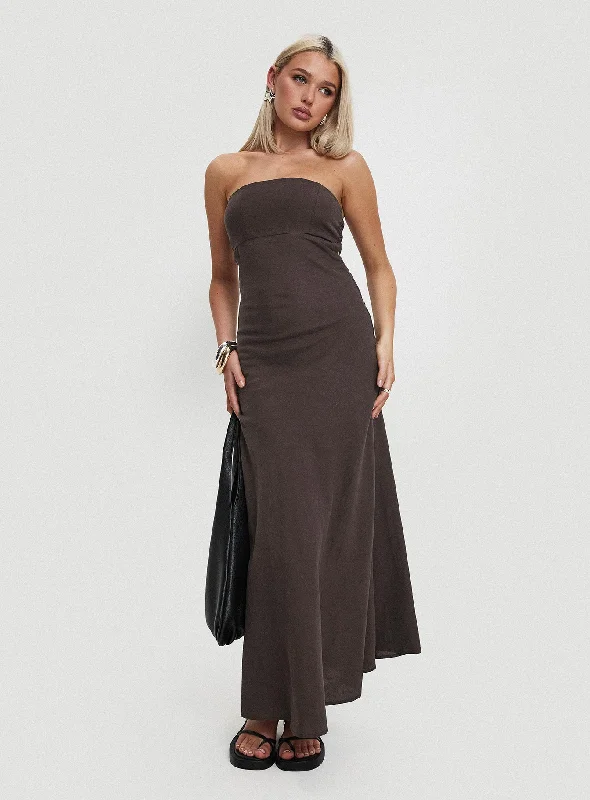 Women's Relaxed Clothes Yahir Strapless Maxi Dress Brown