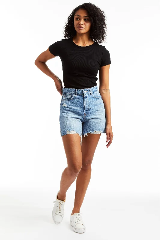 Essentials On Sale High Rise Destructed Mom Short