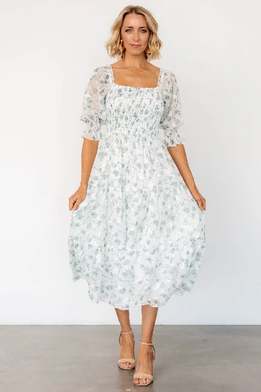 Casual Chic Clothing For Women Fabian Jacquard Midi Dress | Off White + Sage Floral