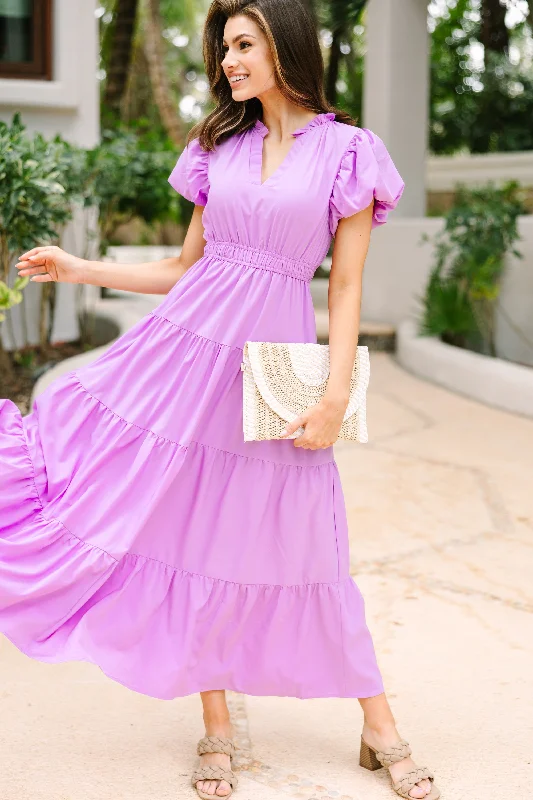 Women's Plus-Size Garments Coming Back For You Lavender Purple Tiered Midi Dress