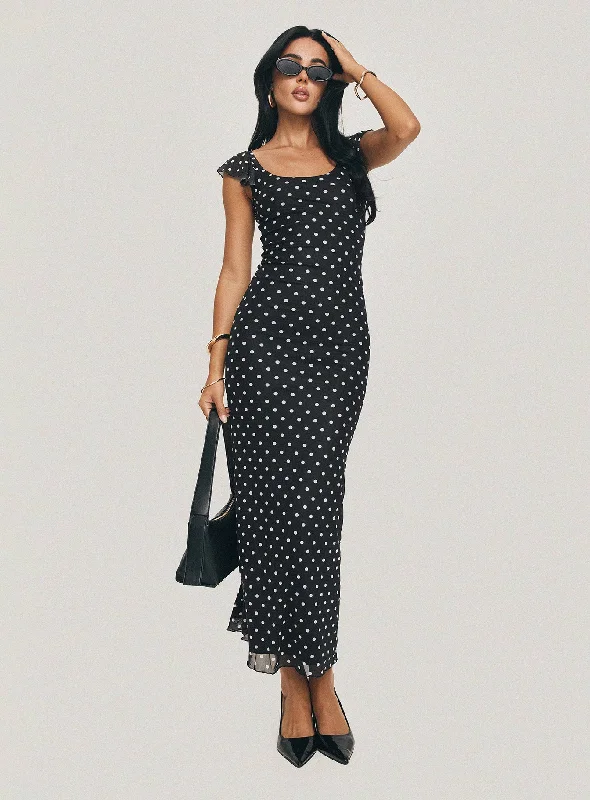 Women's Occasion Wear Clothes Sandberg Maxi Dress Black Polka Dot