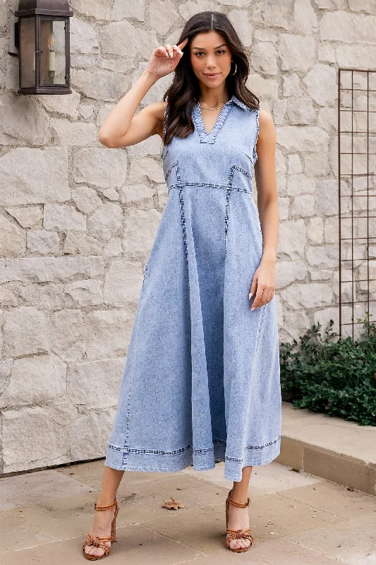 Women's Casual Attire Georgia Sleeveless Midi Dress | Denim