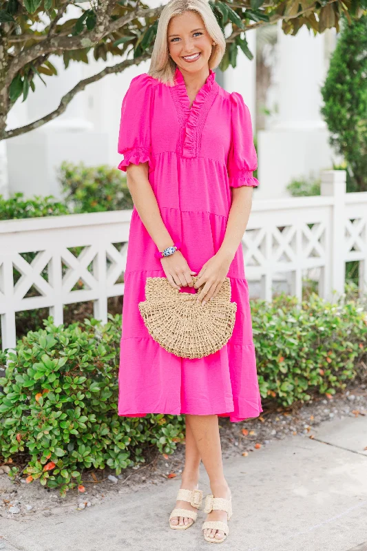 Flash Sale, Don'T Miss Live Out Loud Pink Ruffled Midi Dress